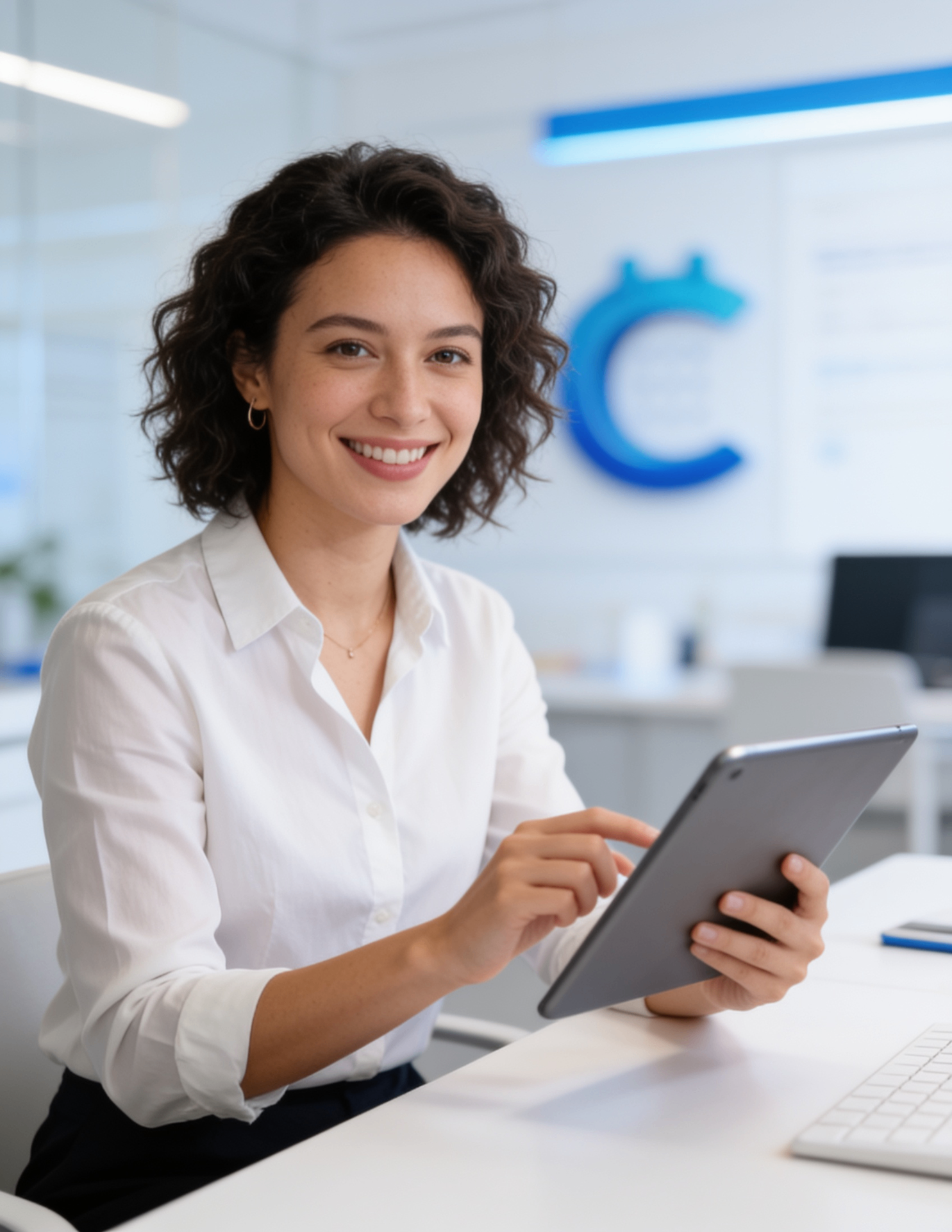 Profesional usando una tableta para gestionar reservas